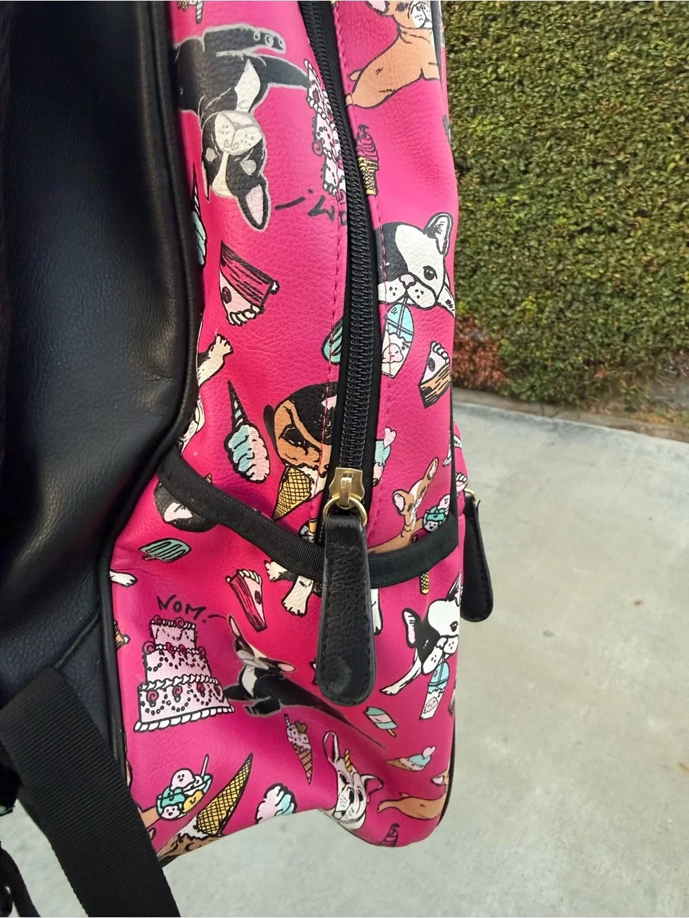 Betsey Johnson Hot Pink Dessert Print Backpack with Gold Plaque